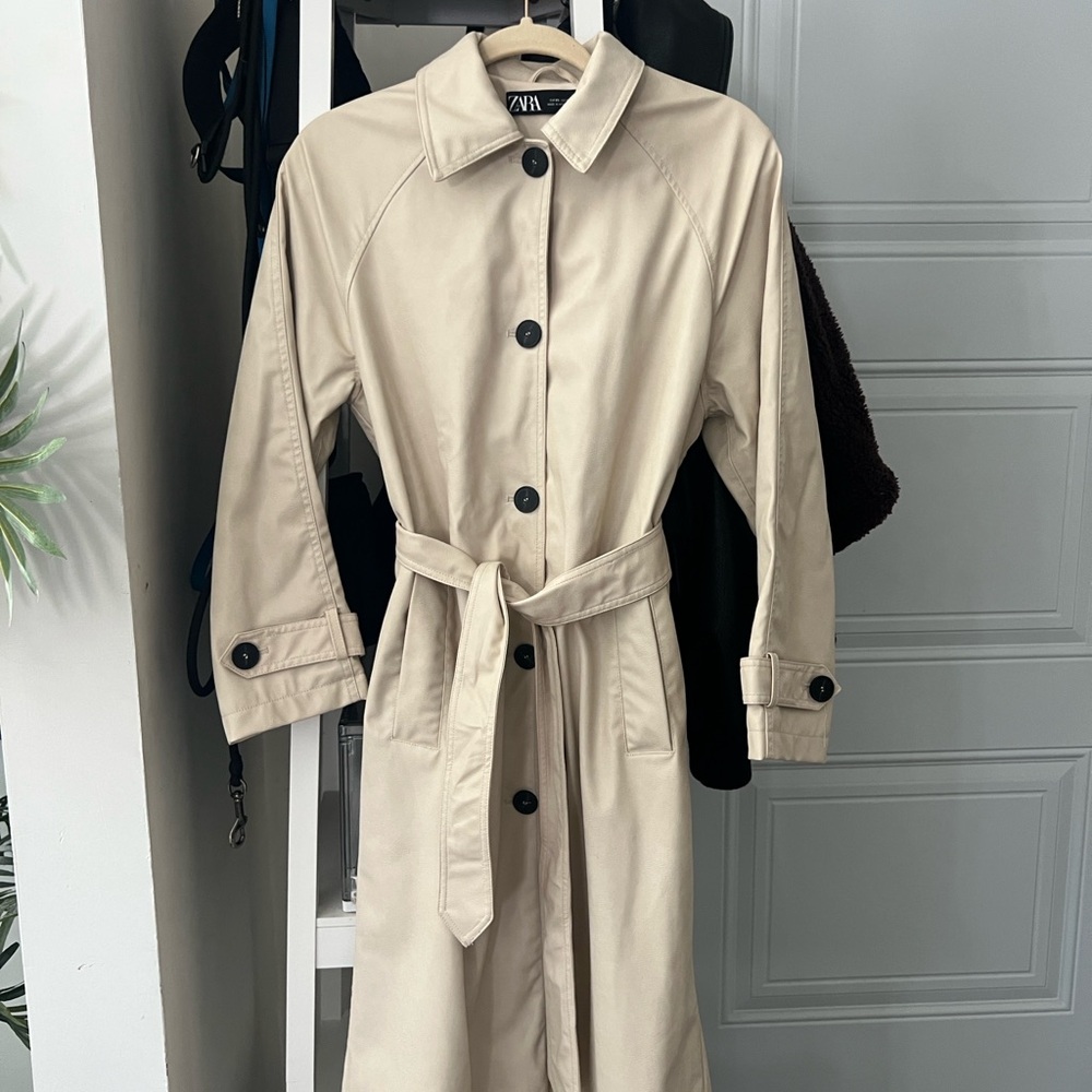 Zara Cream Trench Coat with Black Buttons